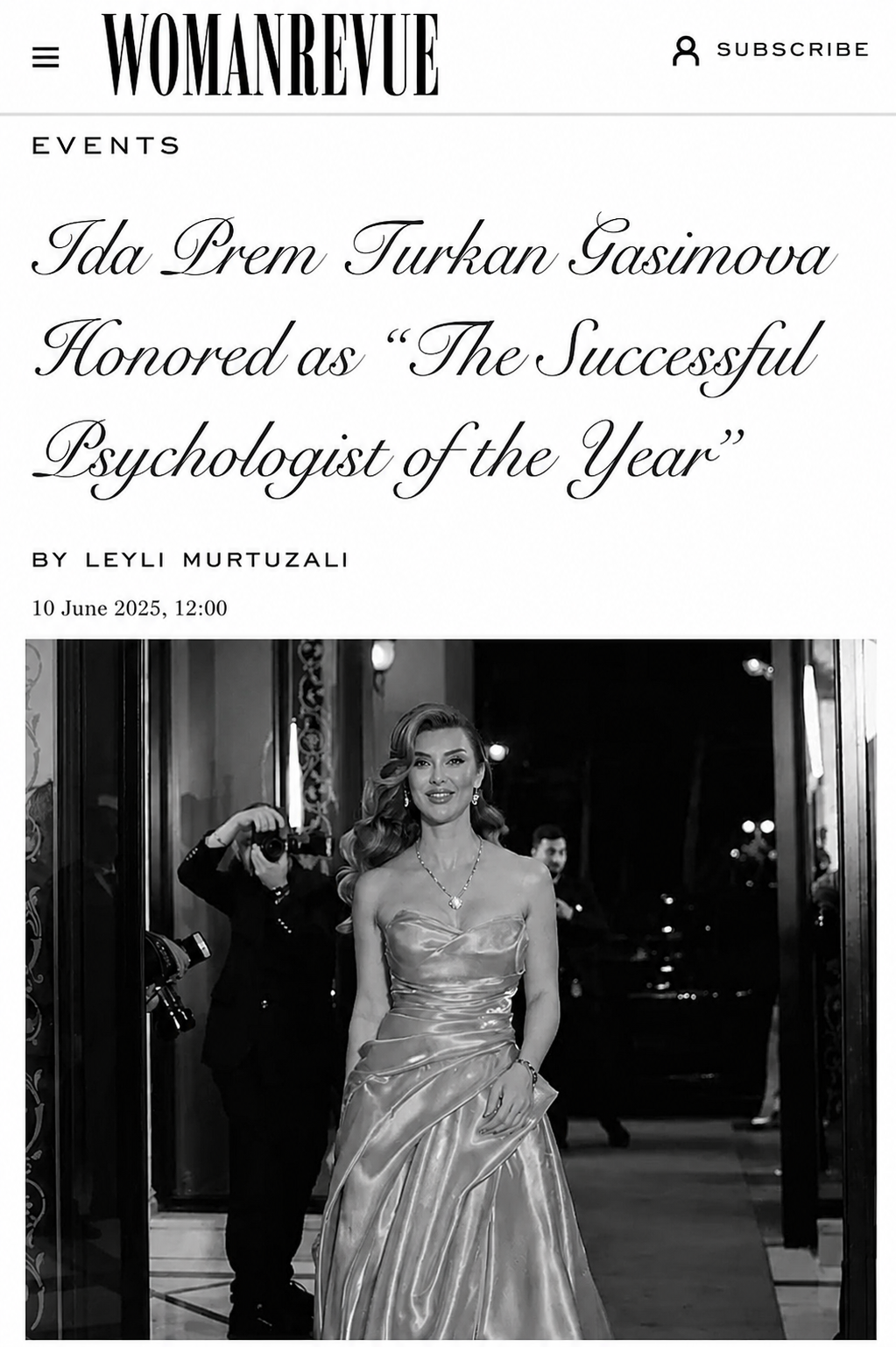WOMANREVUE — Ida Prem Turkan Gasimova honored as The Successful Psychologist of the Year